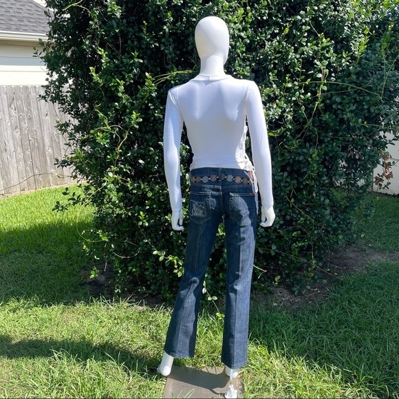 7 FAMK Dark Pleated Embroidered Bootcut Jeans - Picture 4 of 15